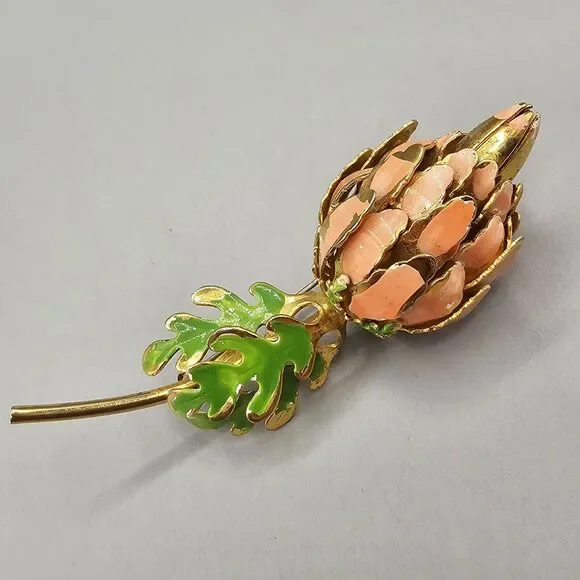 Lot Enamel Flower Brooch Pin (3) Gold Tone Pink Peach White Rose Floral Giovanni - Picture 2 of 13